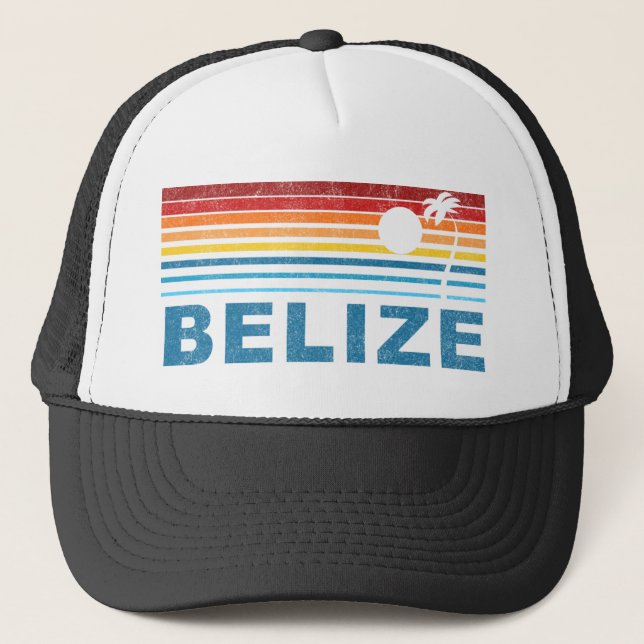 Retro Palm Tree Belize Trucker Hat (Front)