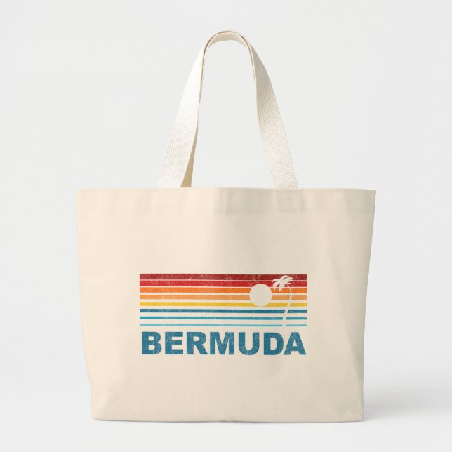 Retro Palm Tree Bermuda Large Tote Bag (Front)