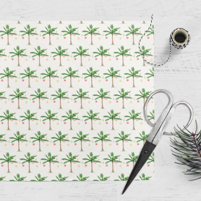 Retro Palm Tree Christmas in July Summer Party Tissue Paper (transparent tissue paper with a Christmas in July inspired pattern: watercolor palm tree ornaments)