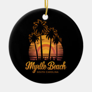 Retro Palm Tree Sunset South Carolina Myrtle Beach Ceramic Ornament