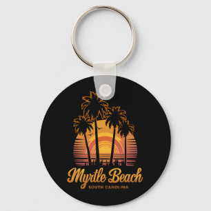 Retro Palm Tree Sunset South Carolina Myrtle Beach Keychain