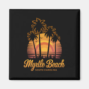 Retro Palm Tree Sunset South Carolina Myrtle Beach Magnet