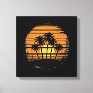 Retro Palm Tree Sunset Summer Beach Vintage Tropic Canvas Print