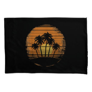 Retro Palm Tree Sunset Summer Beach Vintage Tropic Pillowcase