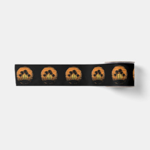 Retro Palm Tree Sunset Summer Beach Vintage Tropic Satin Ribbon