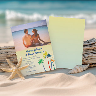 Retro Palm Tree Tropical Beach Wedding Invitation