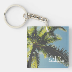 Retro Palm Tree Your Initials Monogram Keychain