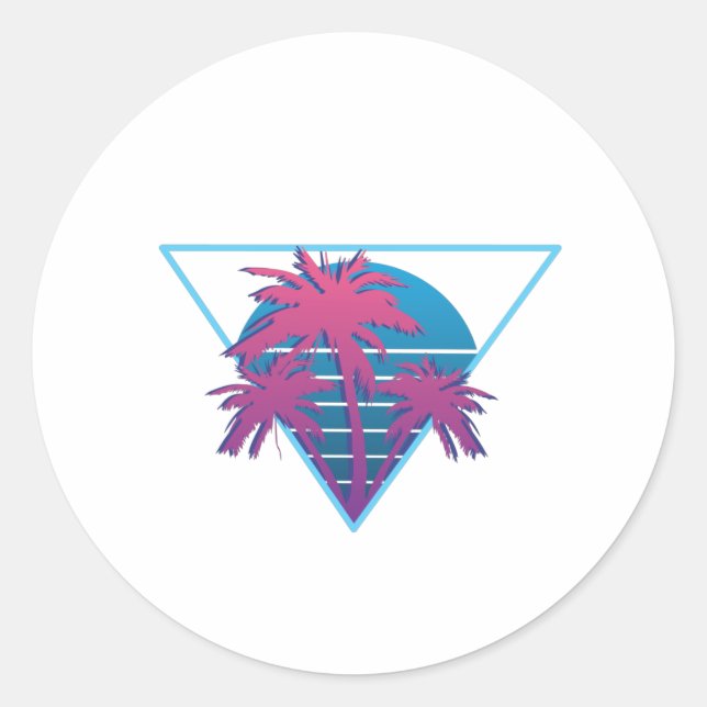 Retro Palm Trees Logo Classic Round Sticker (Front)