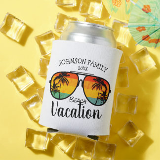 Retro Palm Trees Sunglasses Family Vacation  Can Cooler