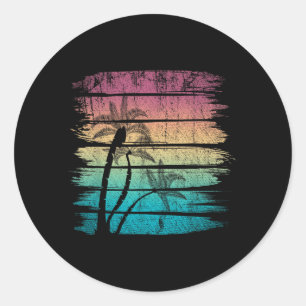 Retro Palm Trees Tropical Summer Vacation Tropical Classic Round Sticker