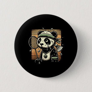 Retro Panda Badminton Player Racket Shuttle 2 Inch Round Button