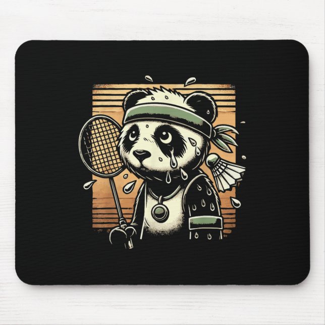 Retro Panda Badminton Player Racket Shuttle  Mouse Pad (Front)