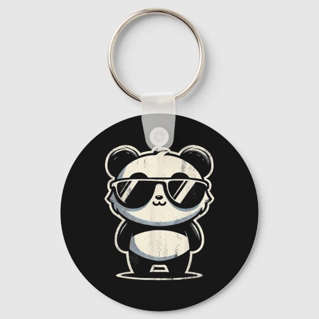 Retro Panda In Sungles Bbq Pool Party Funny Panda  Keychain (Front)
