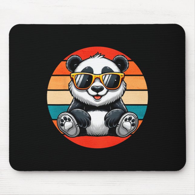 Retro Panda In Sungles Bbq Pool Party Funny Panda  Mouse Pad (Front)