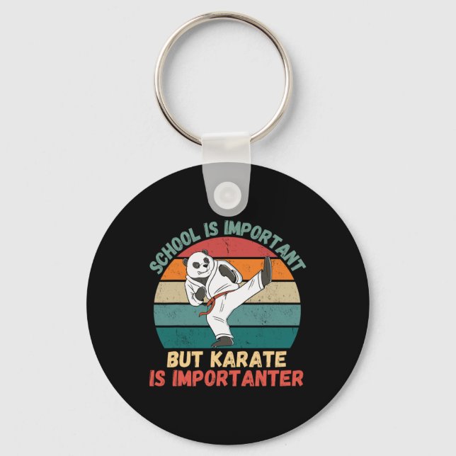 Retro Panda School Is Important Karate Is Importan Keychain (Front)