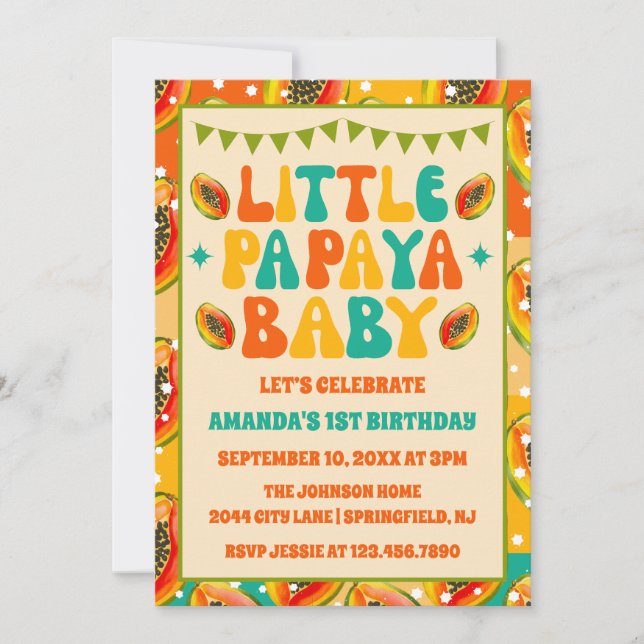 Retro Papaya 1er Anniversaire Fête Invitation (Devant)