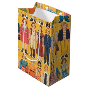 Retro Paper Doll Girls Vintage 60s Fashion Medium Gift Bag