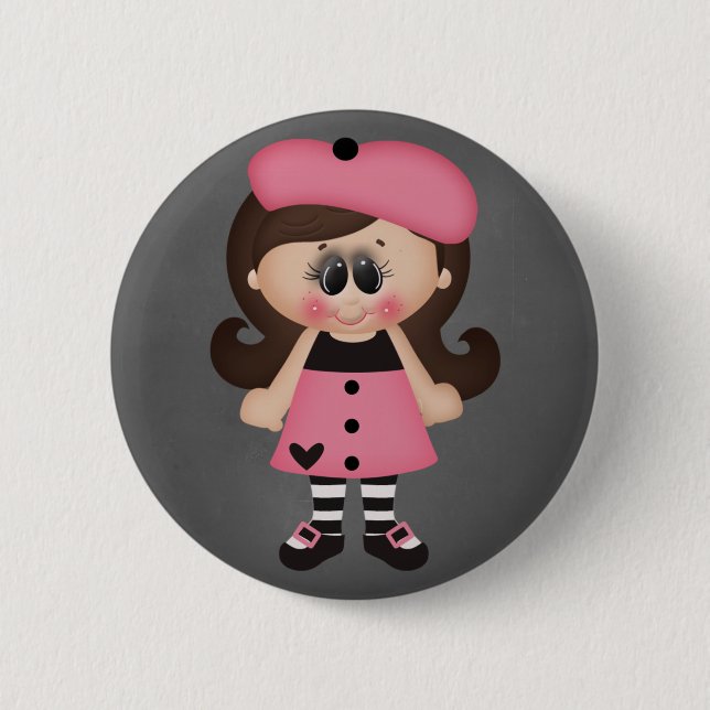 Retro Paris Artist Girl 2 Inch Round Button (Front)