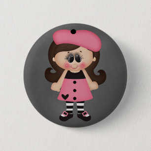 Retro Paris Artist Girl 2 Inch Round Button
