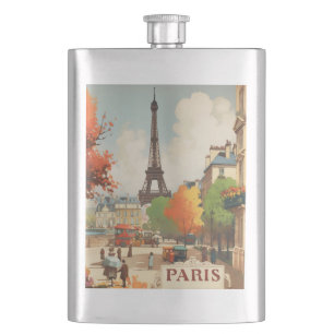Retro Paris Celebration Travel Keepsake Hip Flask