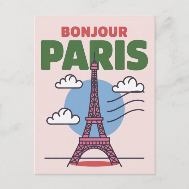 Retro Paris Iconic Eiffel Tower French City Postcard (Front)