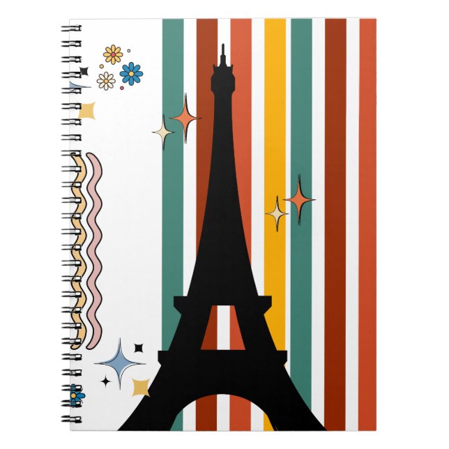 Retro Paris Vibes: Eiffel Tower Silhouette Notebook (Front)
