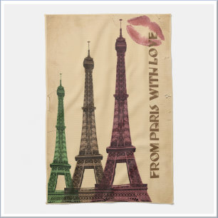 Retro Paris with Love Eifflel Tower Kitchen Towel