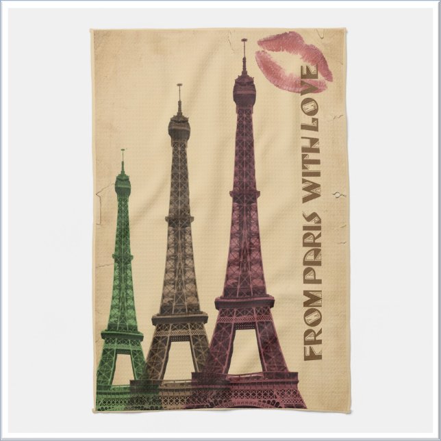 Retro Paris with Love Eifflel Tower Kitchen Towel (Creator Uploaded)