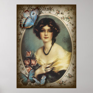 retro parisian fashion floral  victorian poster