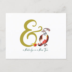 Retro Partridge in a Pear Tree Hand-Illustrated Postcard