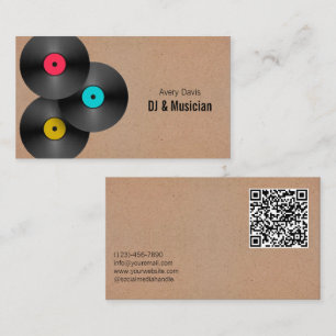 Retro Party Deejay DJ Vinyl Record QR Code Business Card