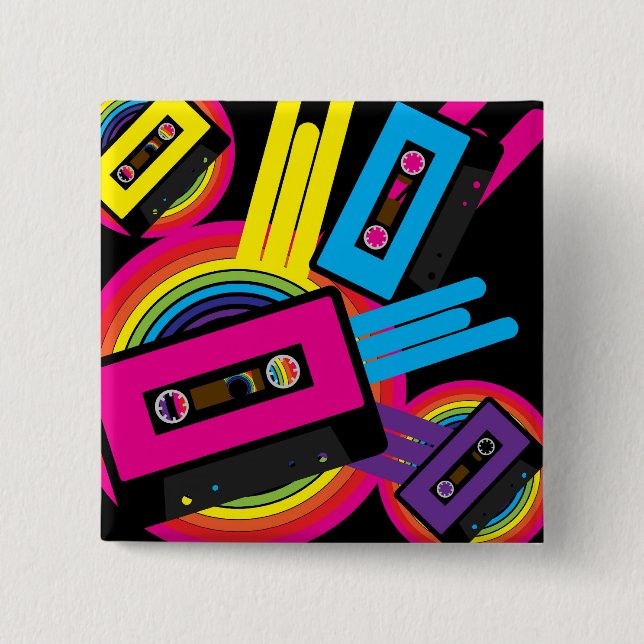 Retro Party Design 2 Inch Square Button (Front)