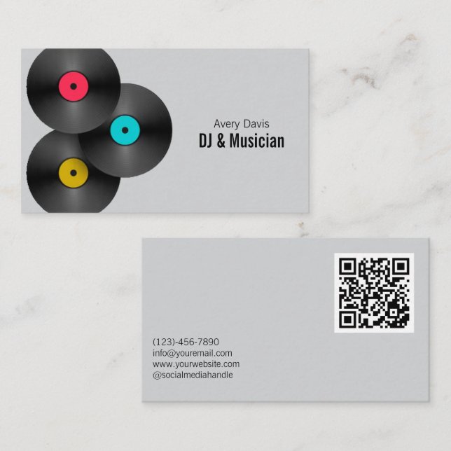 Retro Party DJ Deejay Vinyl Record QR Code Business Card (Front/Back)