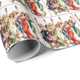Retro Party Ladies with Red Wine Wrapping Paper
