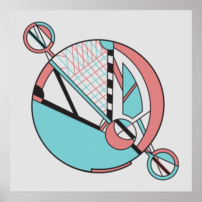 Retro Pastel Art Deco Geometric Moon Design Poster (Front)
