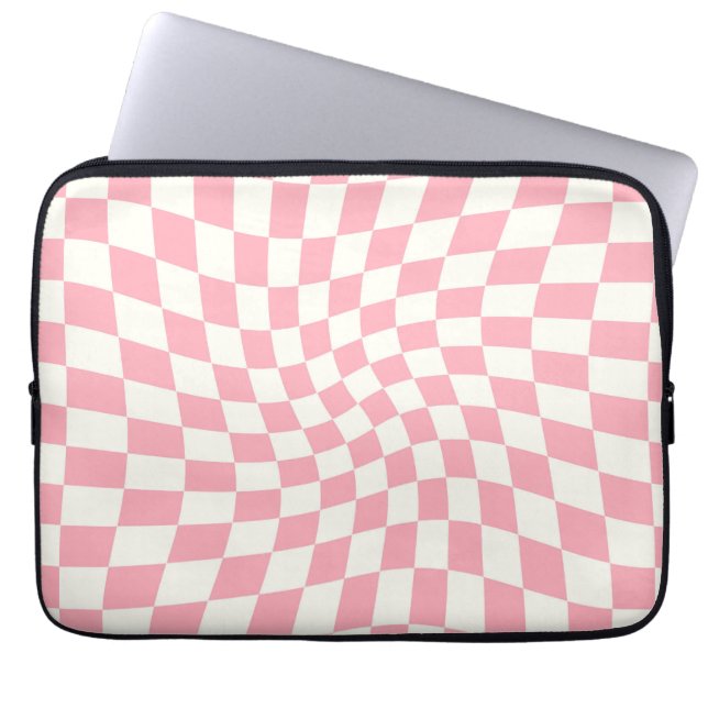 Retro Pastel Baby Pink Checks Warped Chequerboard  Laptop Sleeve (Front)
