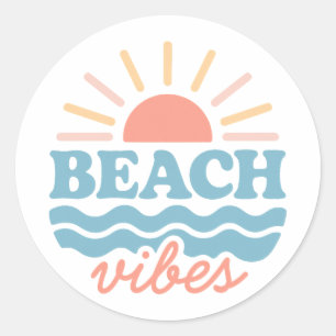 Retro Pastel Beach Vibes Summer Vacation Classic Round Sticker