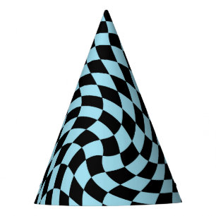 Retro Pastel Blue & Black Chequered   Party Hat