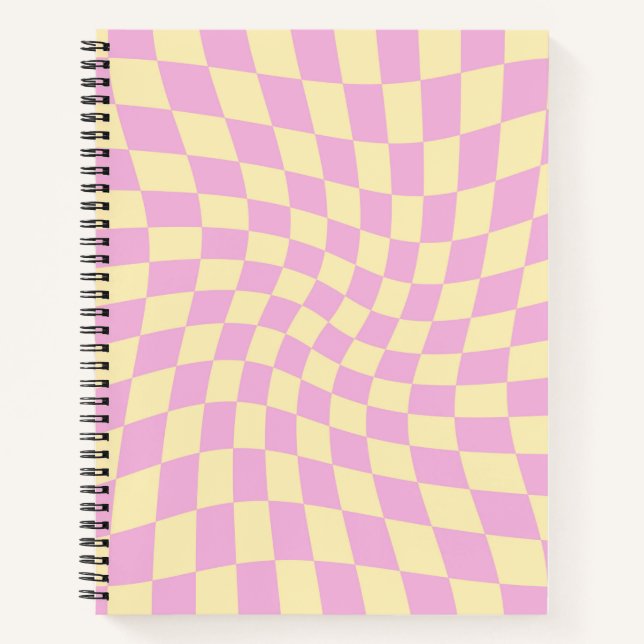 Retro Pastel Blue Checks Warped Chequered    Notebook (Front)