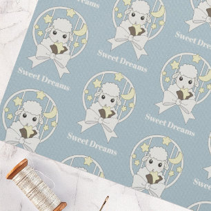 Retro Pastel Blue Cute Cartoon Lamb Fabric