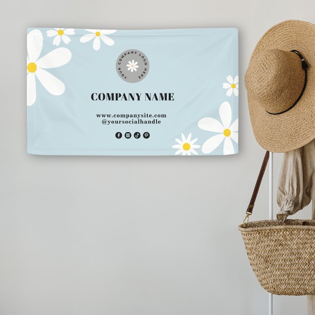 Retro Pastel Blue White Daisy Business Logo Event Banner (Creator Uploaded)