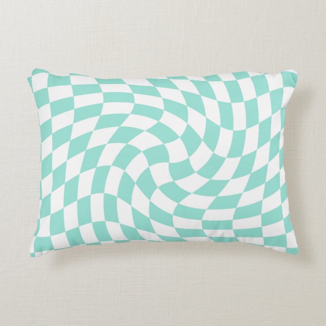 Retro Pastel Blue White Warped Check Chequered   Accent Pillow (Front)