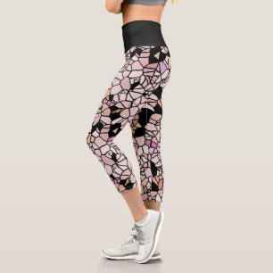 Retro Pastel Blush Pink Violet Mosaic Art Pattern Capri Leggings