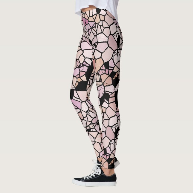 Retro Pastel Blush Pink Violet Mosaic Art Pattern Leggings (Left)