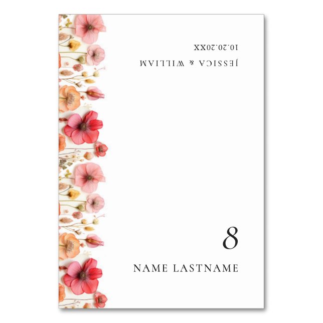 Retro Pastel Boho Wildflower Wedding Place Card (Front)