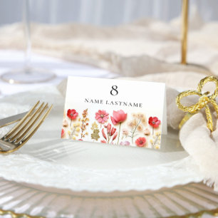 Retro Pastel Boho Wildflower Wedding Place Card