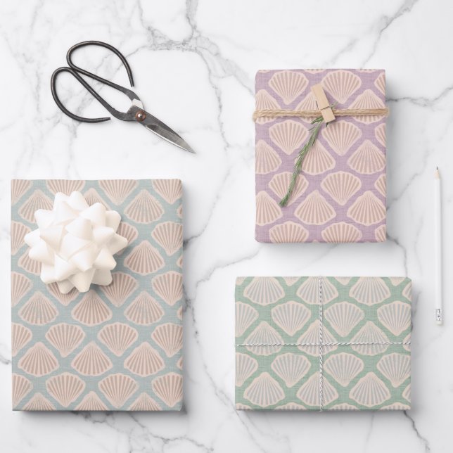 Retro pastel boho wrapping paper with sea shells (Front)