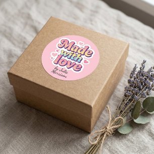 Retro Pastel Bubble Letter Made With Love Classic Round Sticker