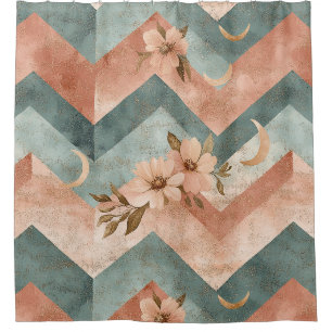 Retro Pastel Chevron with Flowers and Moons
