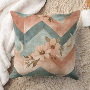 Retro Pastel Chevron with Flowers and Moons Throw Pillow